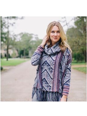 Free People Be the One Cowl Fringe Wool Alpaca Poncho Fringe Sweater, size XS